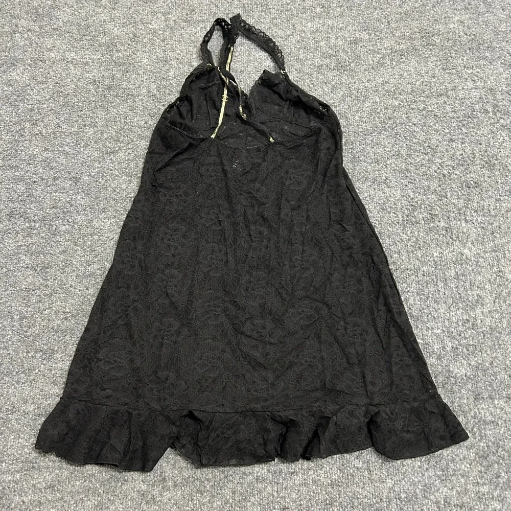 Victoria's Secret Slip Dress Womens Size S Black Lace Floral Ruffle Chemise